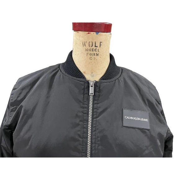 Calvin Klein Jeans Womens Ripstop Bomber Jacket Black Full Zip Long Sleeve L - Picture 2 of 9